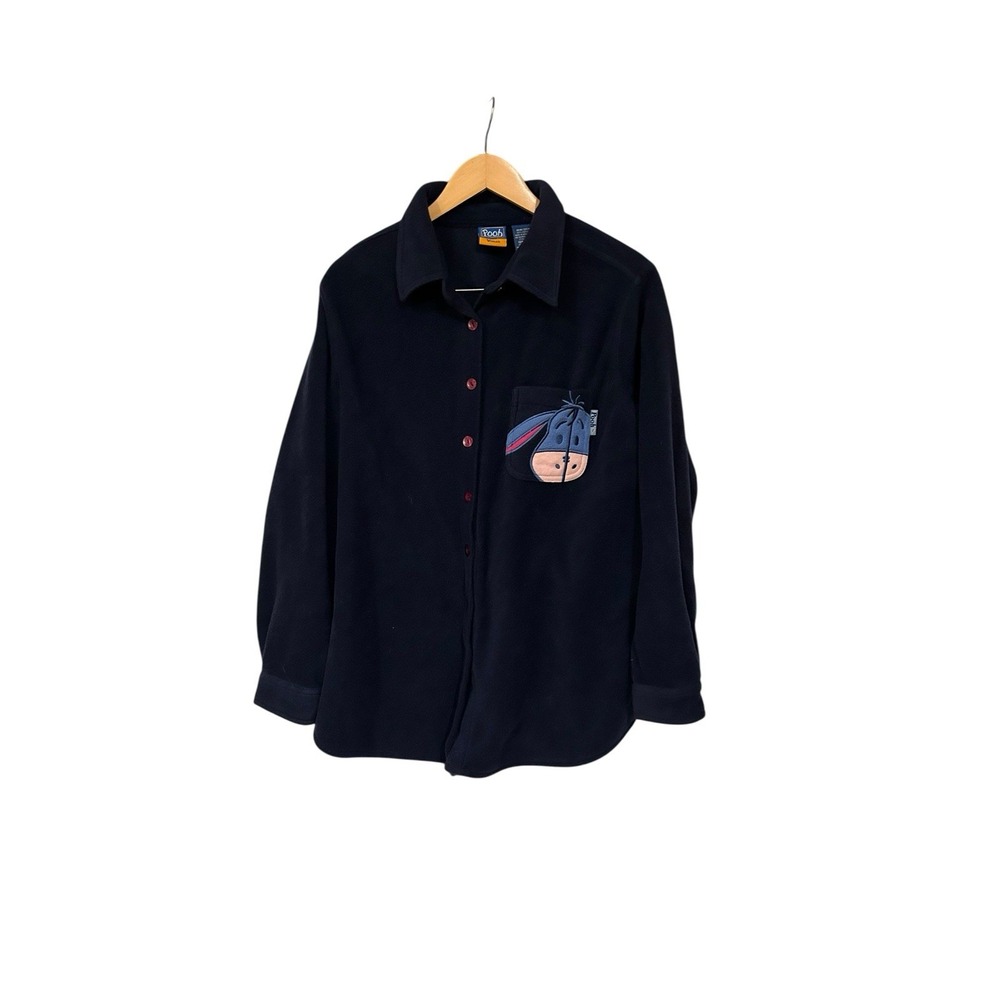 Pooh Womens Sz 18W/20W Eeyore On Pocket Fleece Blue Heavy shirt Cardigan Sweater